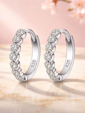 925 Sterling Silver Cubic Zirconia Hoop Earrings - Silver